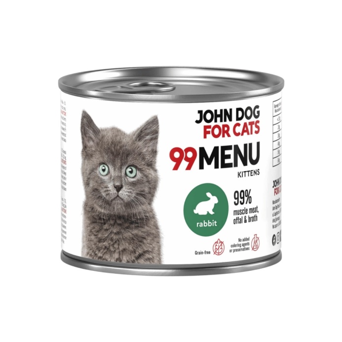John Dog for Cats 99 Menu Junior Królik 200 g - puszka mokrej karmy pełnoporcjowej dla kociąt